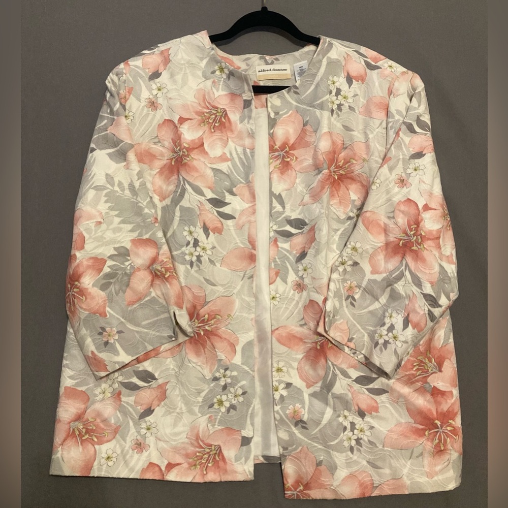 Alfred Dunner Jacket 3/4Sleeve Lined Hibiscus Print Casual Spring Blazer Size 20
